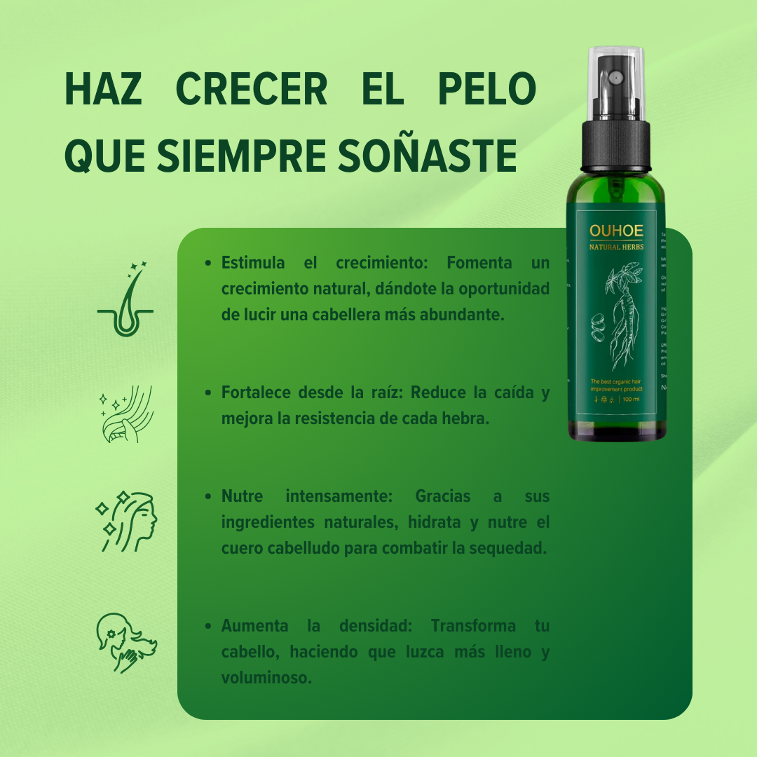 OUHOE | Spray Para El Crecimiento Natural del Cabello 100% Efectivo